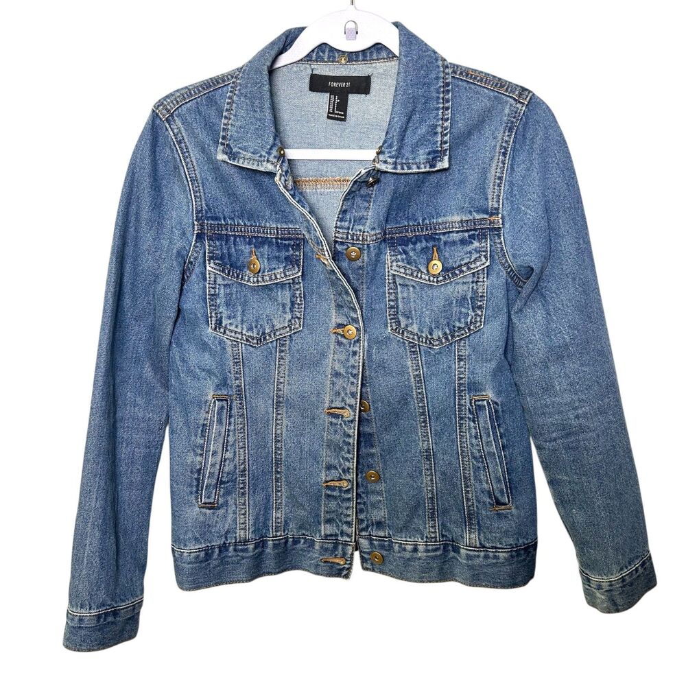 Forever 21 stone wash denim trucker jacket 100% cotton 90s Y2K Size S